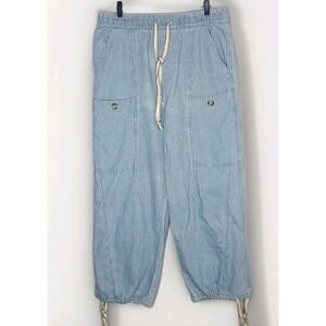 Urban Daizy Railroad Stripe Pull On Denim Pants Jeans Large Pockets Size L